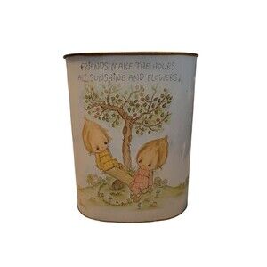 Vintage Meta Cheincol Trash Can Little Girls Playing Friends Made In The USA